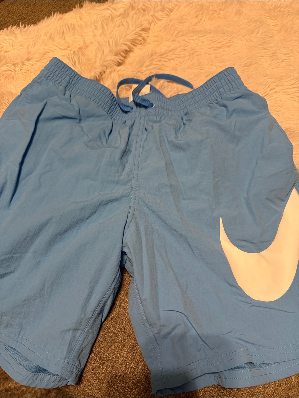 Nike Light Blue Mens  Athletic Swim Shorts with White Swoosh